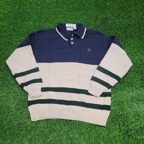 IZOD Collared Sweater Large 21x27 Beige Blue - Picture 1 of 12